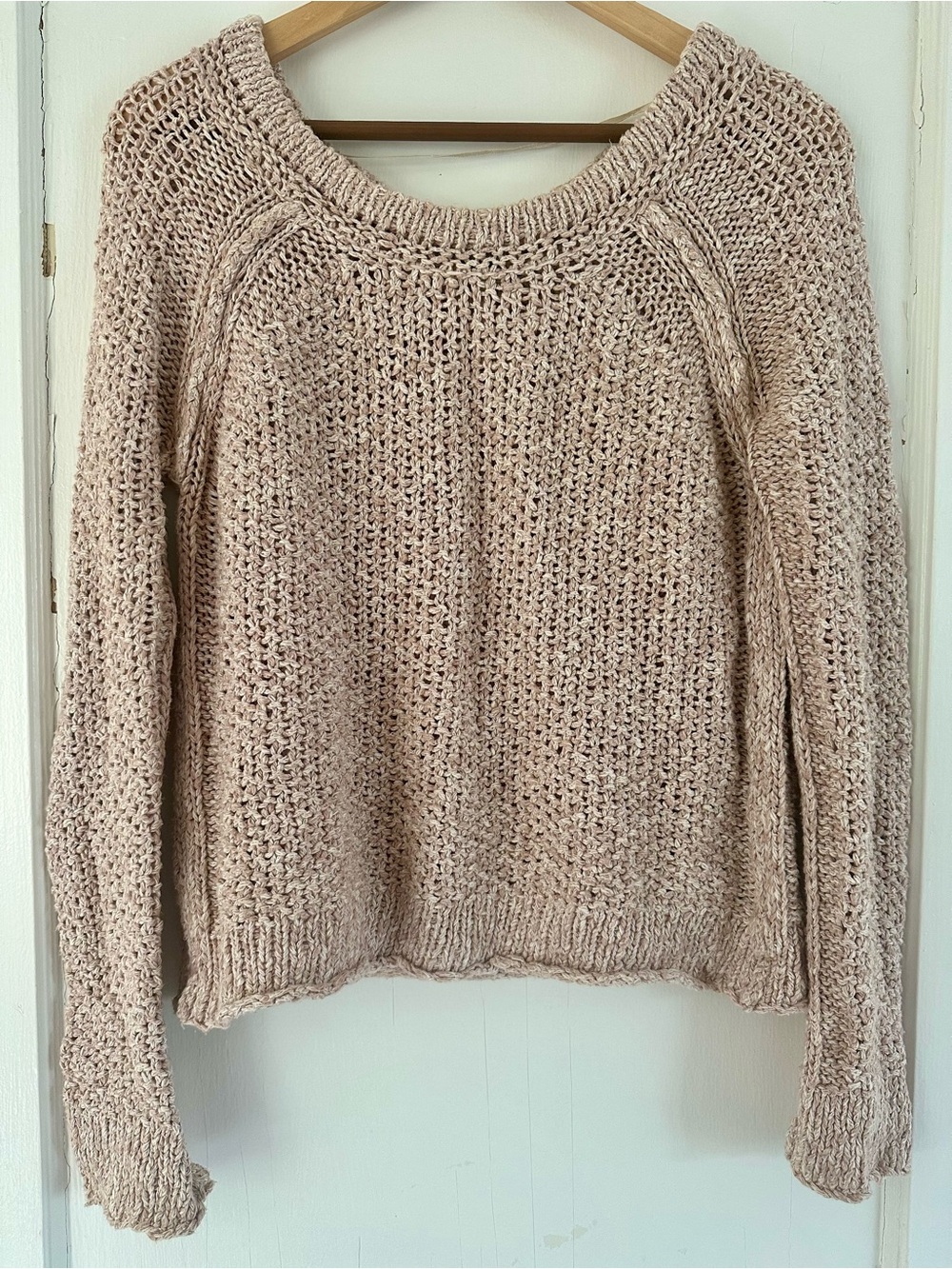 Free People Chunky Scoop Neck Sweater in Light Pink
